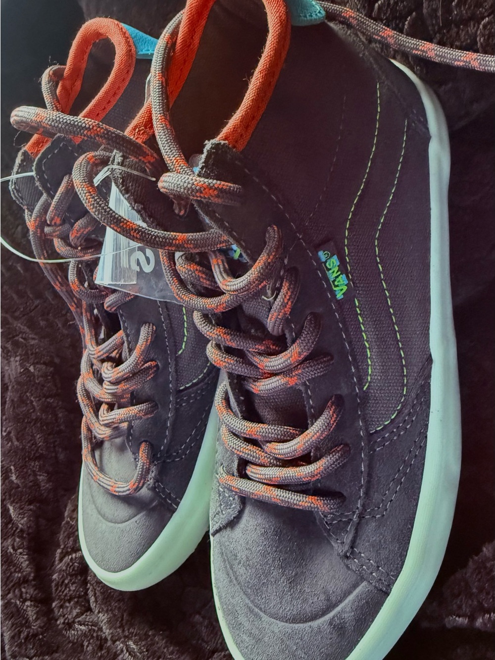 Vans “Lizzie” High-Top Skater Sneakers in Charcoal with Orange Accents #Skater